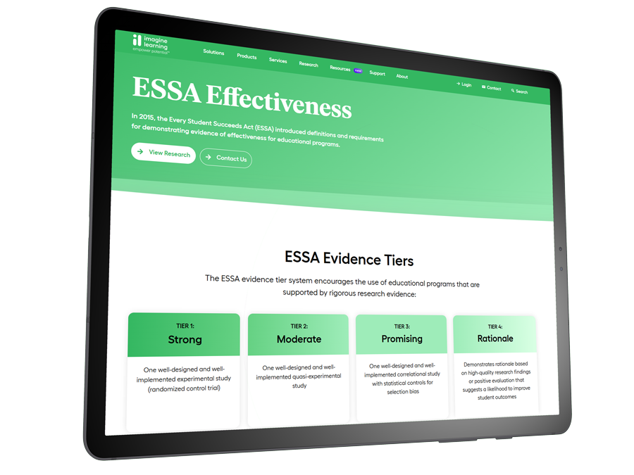 Imagine Learning ESSA Effectiveness page